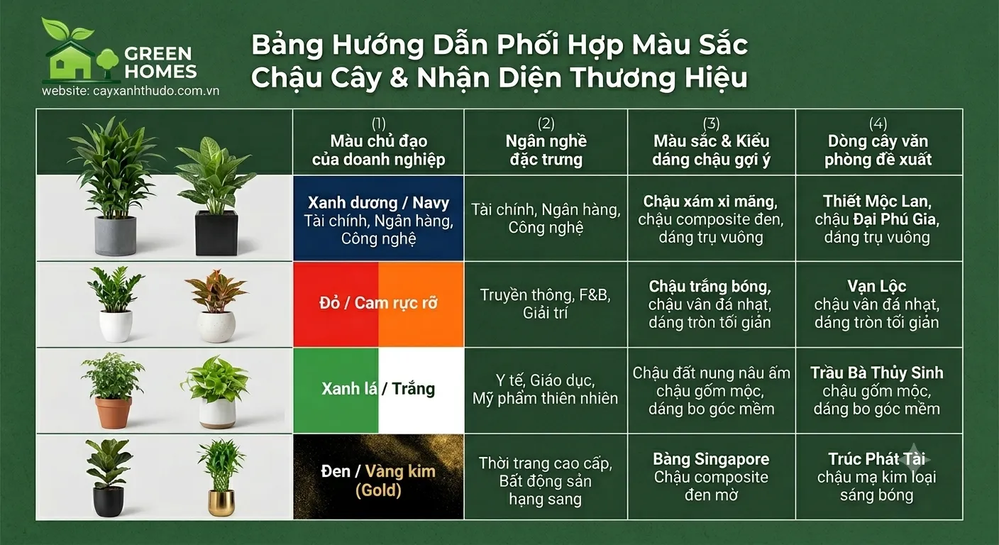 Bảng hướng dẫn phối hợp màu sắc chậu cây và nhận diện thương hiệu