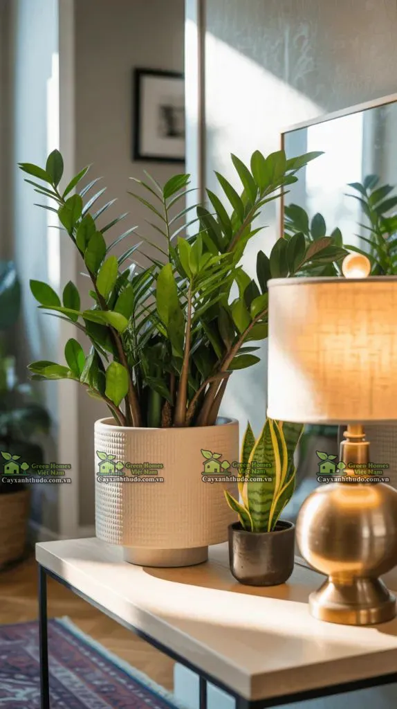 Cây Kim Tiền đặt cạnh kệ Ti vi làm giảm bớt bức xạ từ thiết bị điện tử