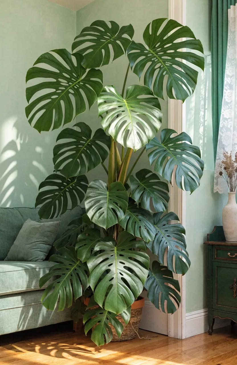 Trầu bà Monstera: Mang rừng nhiệt đới vào không gian sống.